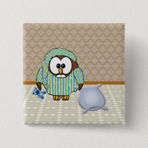 Badge Carré 5 Cm hibou paresseux - je ne fais pas le lundi !