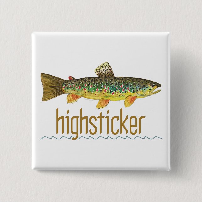 Badge Carré 5 Cm Highsticker - Pêche à la mouche (Devant)