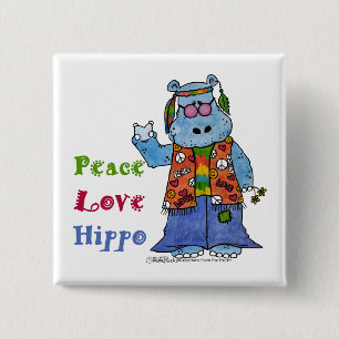 Badge Carré 5 Cm Hippie Hippie-Paix, Amour, Hippo
