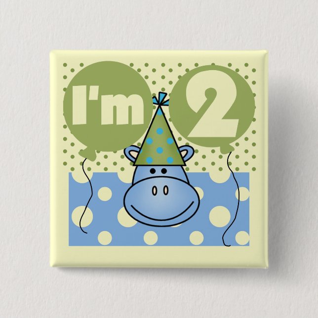Badge Carré 5 Cm Hippo 2e Anniversaire Tshirts et cadeaux (Devant)