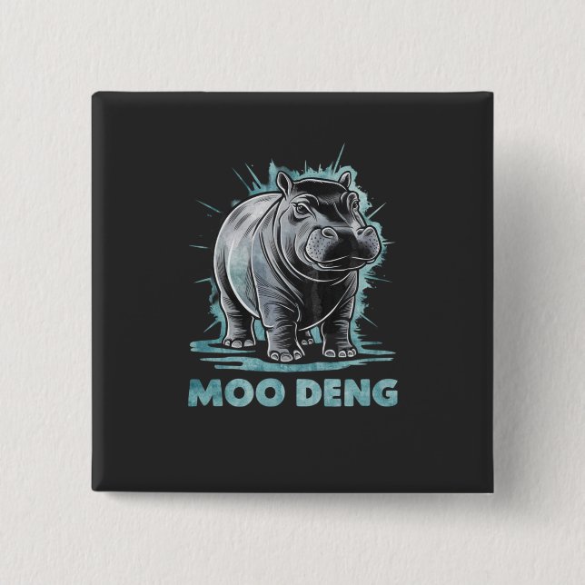 Badge Carré 5 Cm Hippo Radiant Moo Deng (Devant)