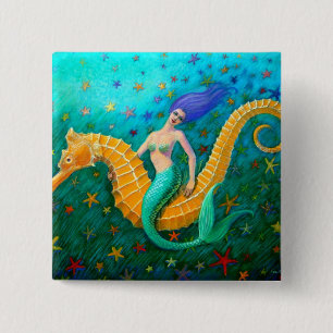 Badge Carré 5 Cm Hippocampe du tour de la sirène