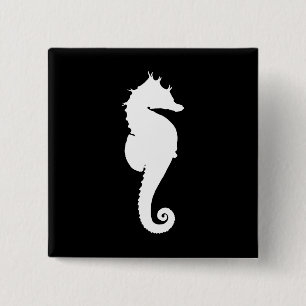 Badge Carré 5 Cm Hippocampe noir et blanc