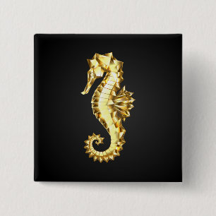 Badge Carré 5 Cm Hippocampe Polygonal Or