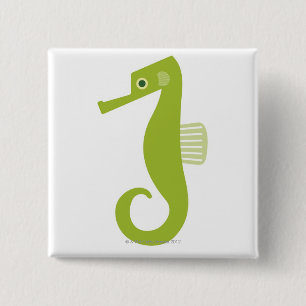 Badge Carré 5 Cm Hippocampe vert