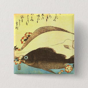 Badge Carré 5 Cm Hirame & Mebaru - Impression de poisson japonais H