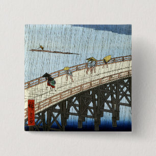Badge Carré 5 Cm Hiroshige Averse soudaine sur le pont Shin-Ōhashi