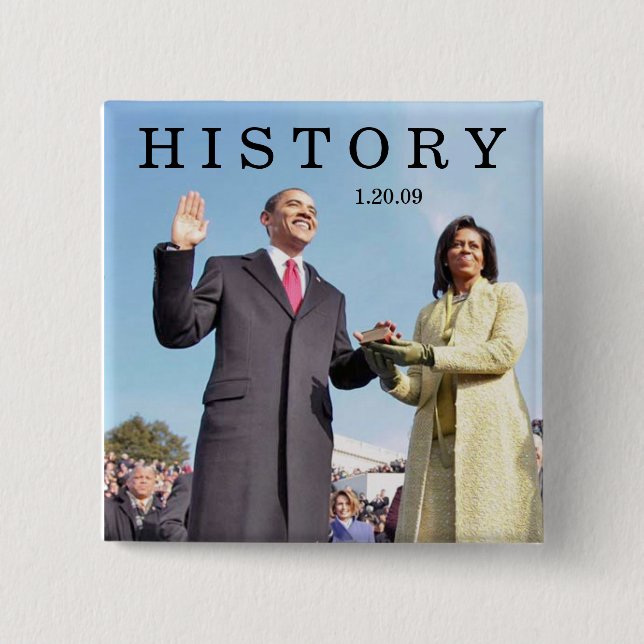 Badge Carré 5 Cm HISTOIRE : Obama Prononce La Cérémonie D'Inaugurat (Devant)