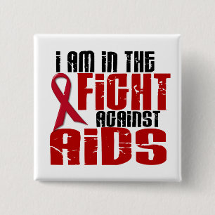Badge Carré 5 Cm HIV de SIDA dans le combat 1