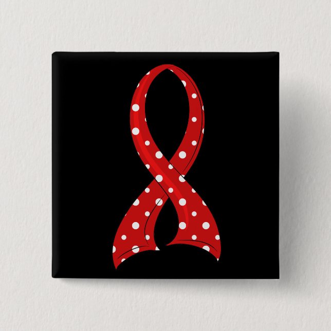 Badge Carré 5 Cm HIV de SIDA rouge de ruban de point de polka (Devant)