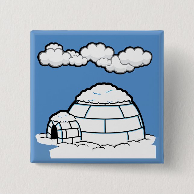 BADGE CARRÉ 5 CM HIVER IGLOO NEIGE BLEU SKY WHITE CLOUDS CARTOON (Devant)