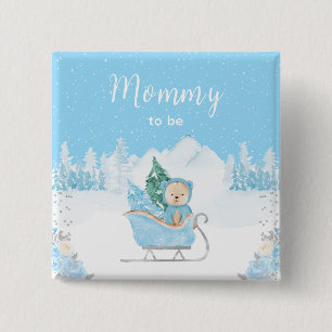 Badge Carré 5 Cm Hiver Ours Bleu Dormir Maman À Être