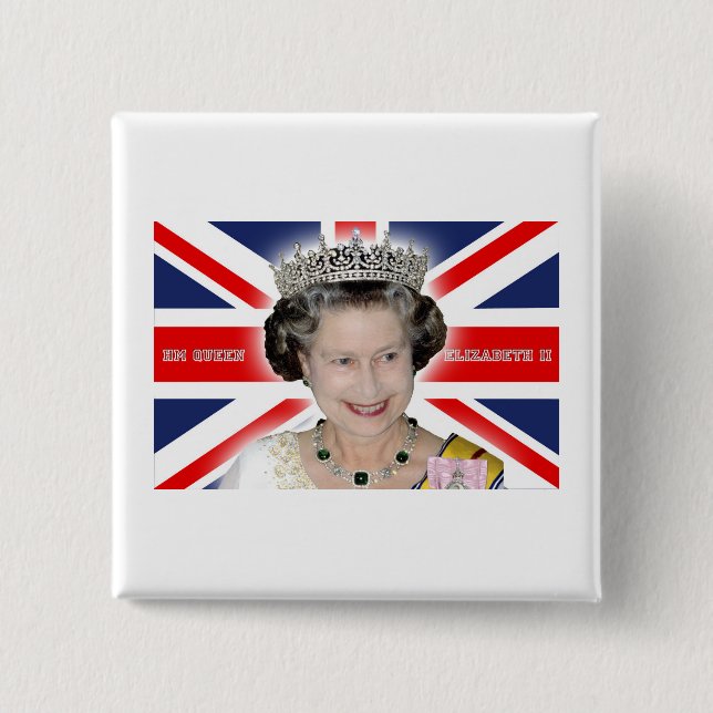 Badge Carré 5 Cm HM Queen Elizabeth II - Photo Pro (Devant)