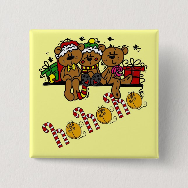 Badge Carré 5 Cm Ho Ho Ho Nounours (Devant)
