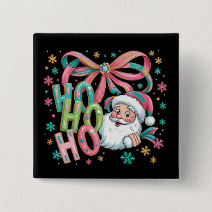 Badge Carré 5 Cm Ho Ho Ho Père Noël Nœud Coquette Rétro Noël Fête