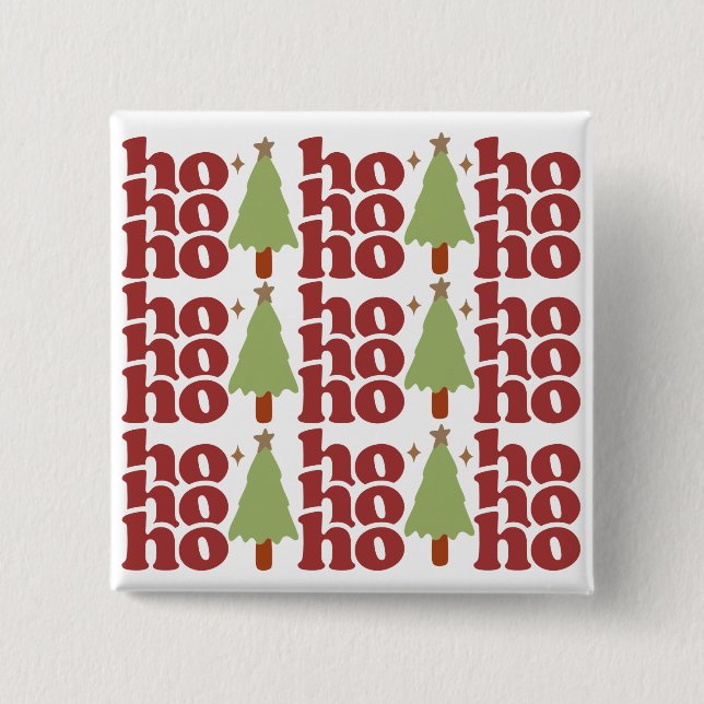 Badge Carré 5 Cm Ho Ho Ho Retro Vacances de Noël Super (Devant)