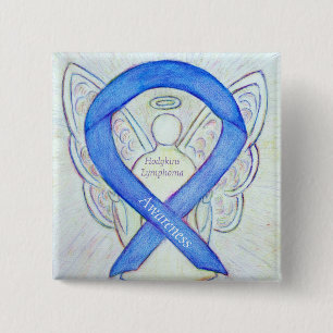 Badge Carré 5 Cm Hodgkins Lymphoma Art Angel Violet Ruban Pins