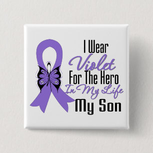 Badge Carré 5 Cm Hodgkins Lymphoma Ribbon Mon héros Mon fils