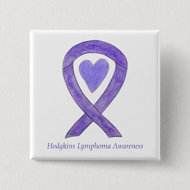 Badge Carré 5 Cm Hodgkins Lymphoma Sensibilisation Ruban Pins Coeur (Devant)