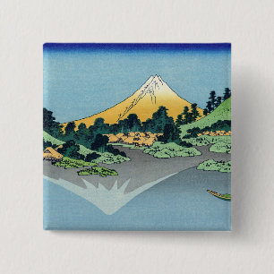 Badge Carré 5 Cm Hokusai - Le Mont Fuji reflète le lac Kawaguchi