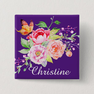 Badge Carré 5 Cm holiES - Bouquet de fleurs de printemps d'aquarell