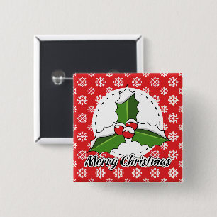 Badge Carré 5 Cm Holly on Red White Snowflakes