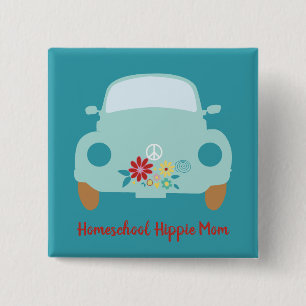 Badge Carré 5 Cm Homeschool Hippie Maman