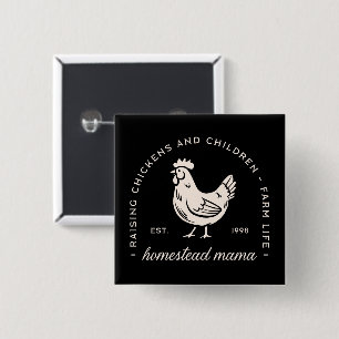 Badge Carré 5 Cm Homestead maman élevant des poulets et des enfants