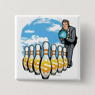 Badge Carré 5 Cm Homme d'affaires roulant un globe vers des