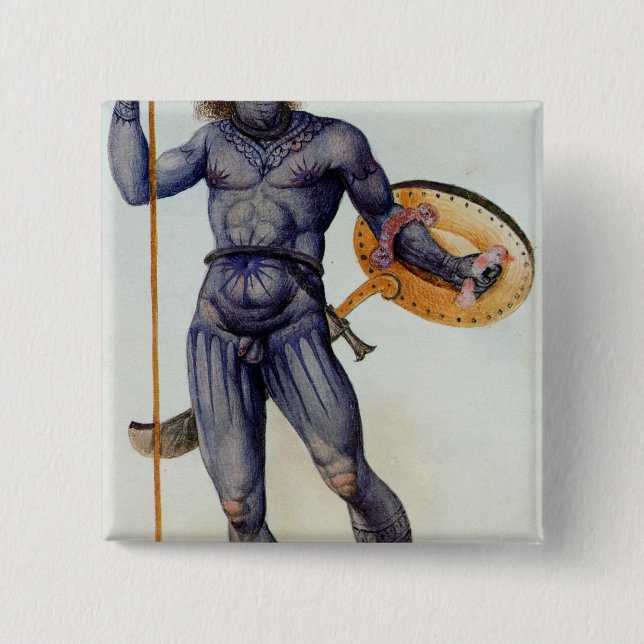 Badge Carré 5 Cm Homme Pictish tenant un bouclier (Devant)