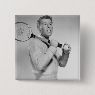 Badge Carré 5 Cm Homme tenant la raquette de tennis