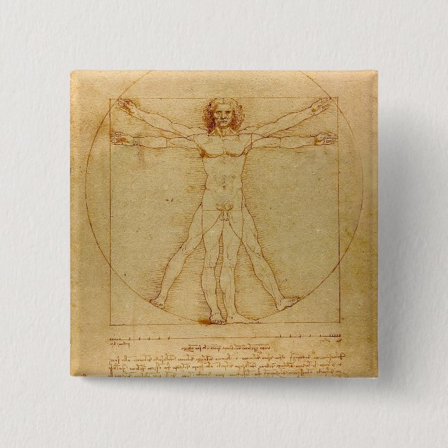Badge Carré 5 Cm Homme vitruvien par Leonardo Da Vinci (Devant)