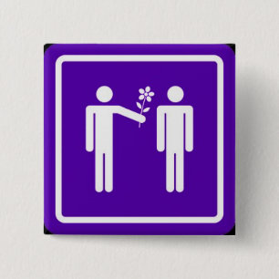 Badge Carré 5 Cm "Hommes avec le bouton de fleur"