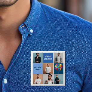 Badge Carré 5 Cm Hommes Photo Collage personnalisé bleu fête d'anni