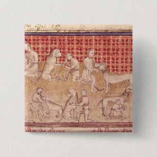 Badge Carré 5 Cm Hommes s'inquiétant des chiens de chasse