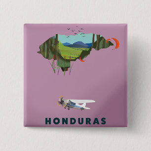 Badge Carré 5 Cm Honduras Carte illustrée affiche de voyage