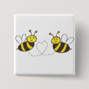 Badge Carré 5 Cm Honey Bees with Heart