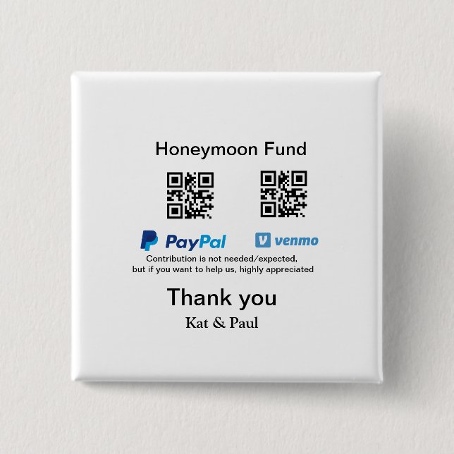 Badge Carré 5 Cm Honeymoon Fund PayPal Venmo QR code Merci (Devant)
