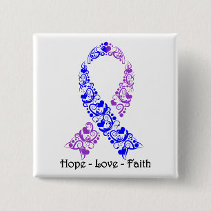Badge Carré 5 Cm Hope Blue and Purple Awareness Ribbon