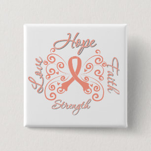 Badge Carré 5 Cm Hope Faith Love Strength Endometrial Cancer