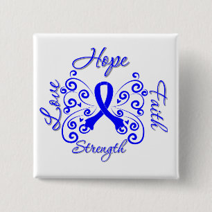 Badge Carré 5 Cm Hope Faith Love Strengve Colon Cancer
