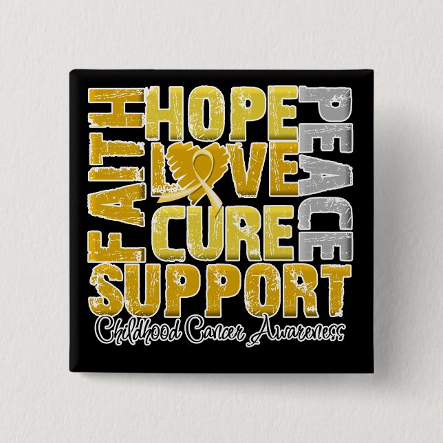 Badge Carré 5 Cm Hope Love Cure Chilhood Cancer Awareness (Devant)