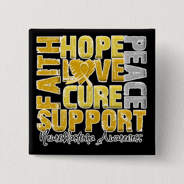 Badge Carré 5 Cm Hope Love Cure Neuroblastoma Sensibilisation (Devant)