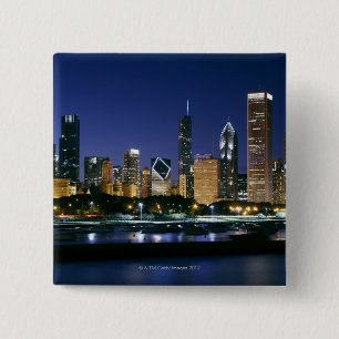 Badge Carré 5 Cm Horizon de Chicago du centre la nuit