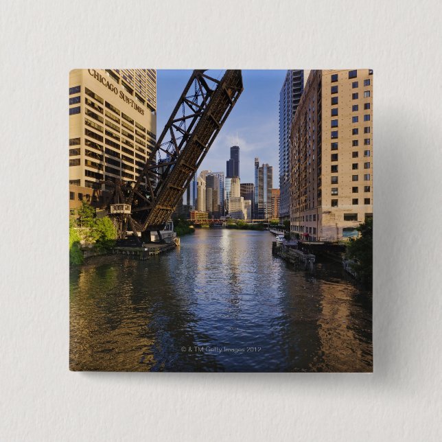 Badge Carré 5 Cm Horizon de Chicago du pont en St de Kinzie (Devant)