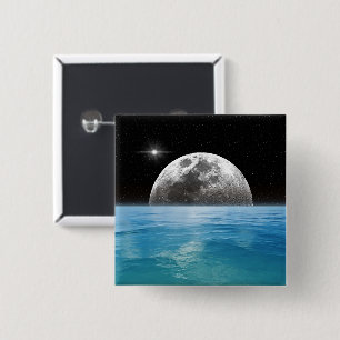Badge Carré 5 Cm Horizon de l'océan bleu argenté lunaire céleste