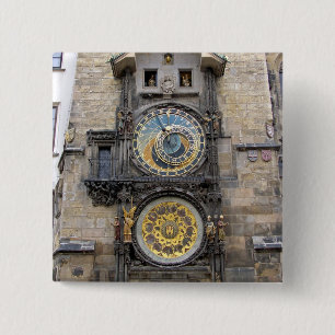 Badge Carré 5 Cm Horloge astronomique ou Prague Orloj