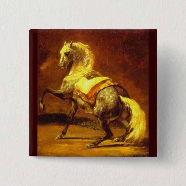 Badge Carré 5 Cm HORSE GRIS, Brown Jaune Or (Devant)
