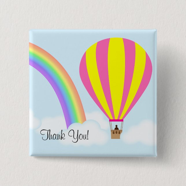 Badge Carré 5 Cm Hot Air Balloon Button - Light Blue Background (Devant)