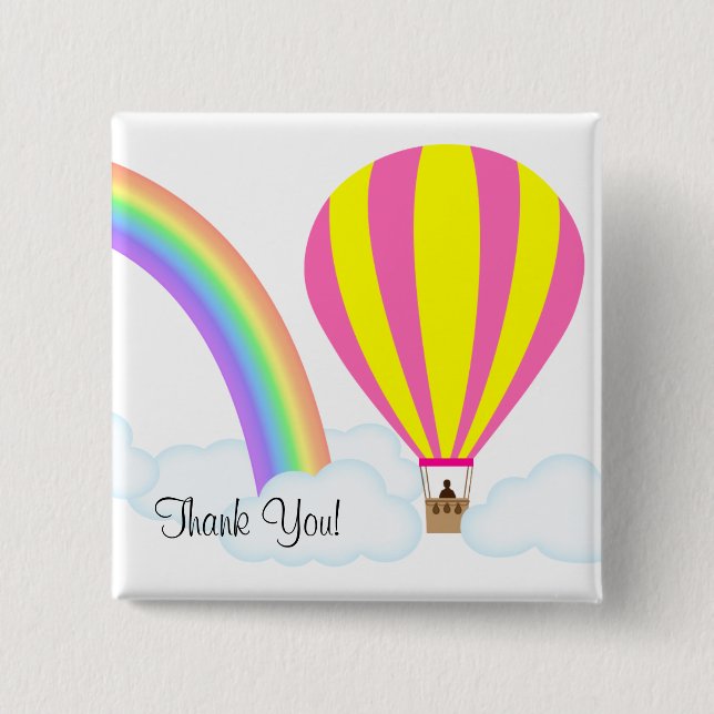 Badge Carré 5 Cm Hot Air Balloon Button - White Background (Devant)